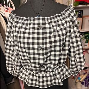 H&M Black and White Gingham Off-Shoulder Blouse